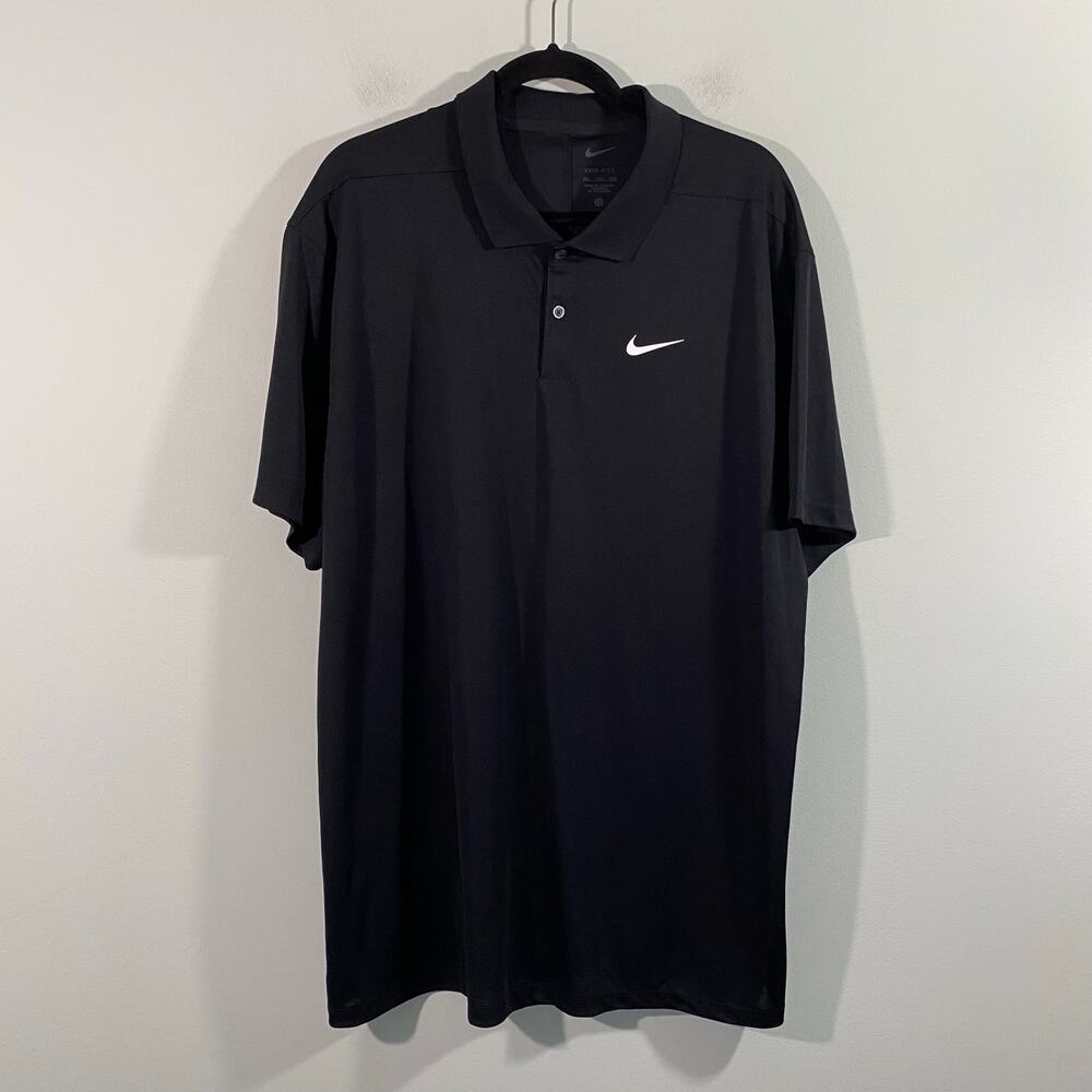 Nike Men Black Solid Victory Dri-fit Short Sleeve Lightweight Golf Polo Size XXL
